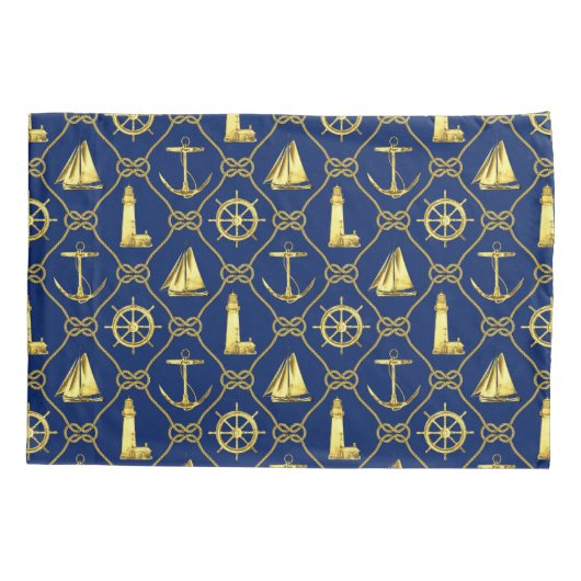 Nautische Seile mit Knoblauch-blauem Gold Kissenbezug (Rückseite)