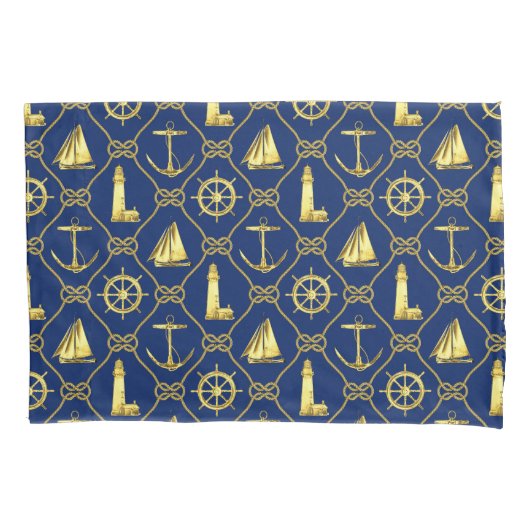 Nautische Seile mit Knoblauch-blauem Gold Kissenbezug (Vorderseite)