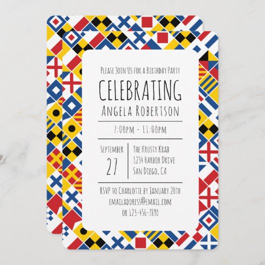 Nautische Signalflagge Geburtstag 2 Einladung (Vorne/Hinten)