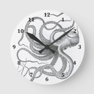 Nautische Steampunk-Oktopus-Vintage-Kraken-Zeichnu Runde Wanduhr