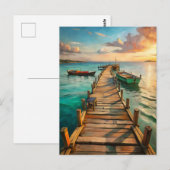 Nautische Strandpier-Boote Küste Postkarte (Vorne/Hinten)