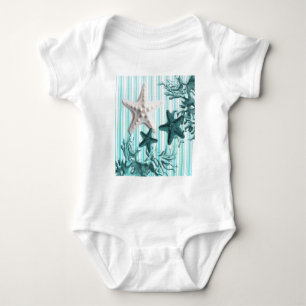 nautische Streifen aquablau Seestern Muscheln Baby Strampler