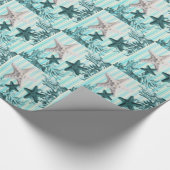 nautische Streifen Aquamarin Muscheln Blau Seester Geschenkpapier (Ecke)