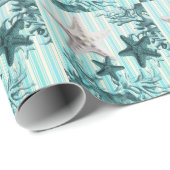 nautische Streifen Aquamarin Muscheln Blau Seester Geschenkpapier (Rolleneckpunkt)