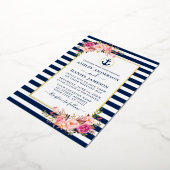 Nautische Streifen Aquarellfarben Rosa Bläserblau Folieneinladung (Gedreht)