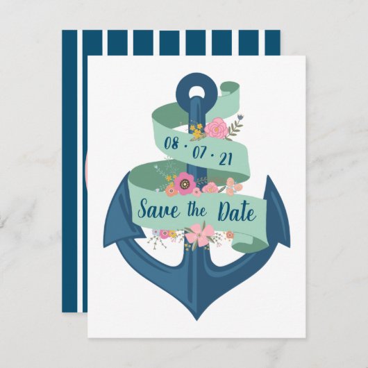 Nautische Streifen Blumenhochzeit speichern das Da Einladung (Vorne/Hinten)