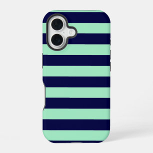 Nautische Streifen in Navyblau und Mintgrün iPhone 16 Hülle