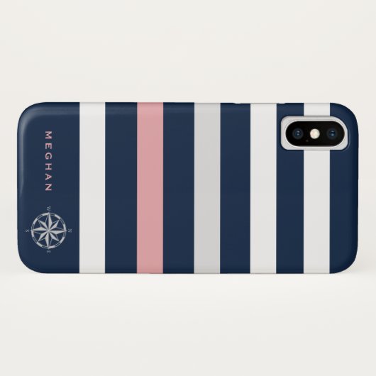 Nautische Streifen-Kompassmonogramm Case-Mate iPhone Hülle (Rückseite (Horizontal))