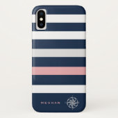 Nautische Streifen-Kompassmonogramm Case-Mate iPhone Hülle (Rückseite)