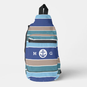 Nautische Streifen mit benutzerdefinierter Monogra Crossbody Bag