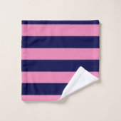 Nautische Streifen Navy Blue und Light Pink Badhandtuch Set (Waschlappen)