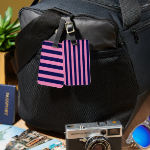 Nautische Streifen Navy Blue und Light Pink Gepäckanhänger