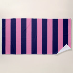 Nautische Streifen Navy Blue und Light Pink Strandtuch