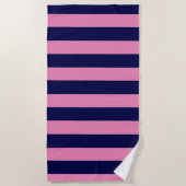 Nautische Streifen Navy Blue und Light Pink Strandtuch (Vorderseite)