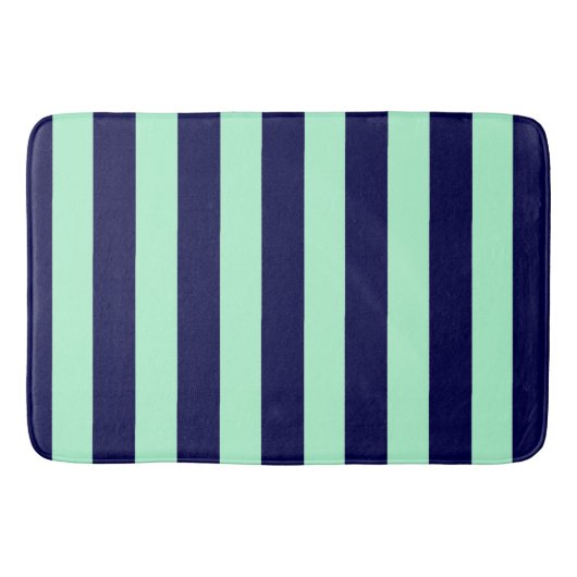 Nautische Streifen Navy Blue und Minze Green Badematte (Vorderseite)