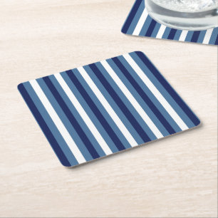 Nautische Streifen Navy Smokey Blau Crisp Weiß Rechteckiger Pappuntersetzer