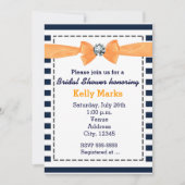 Nautische Streifen-Orangenbogen-Brautparty Einladung (Vorderseite)