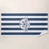 Nautische Streifen | Personalisiertes Ankerlogo Strandtuch (Vorderseite)