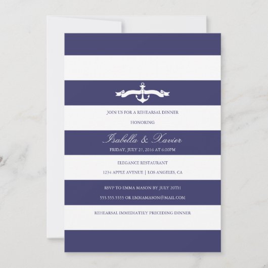 Nautische Streifen | Probe - Abendessen Einladung (Vorderseite)