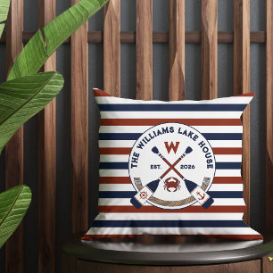 Nautische Streifen Ruder Krabben-Monogramm Seehäus Kissen