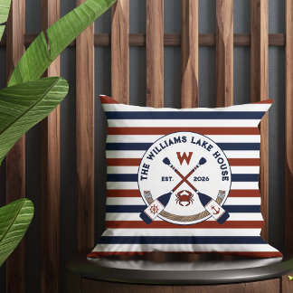 Nautische Streifen Ruder Krabben-Monogramm Seehäus Kissen