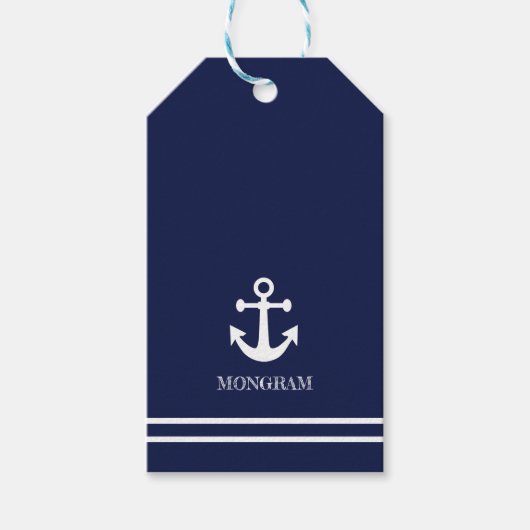 Nautische Streifen Schiff Name Anchor Geschenkanhänger (Vorderseite)
