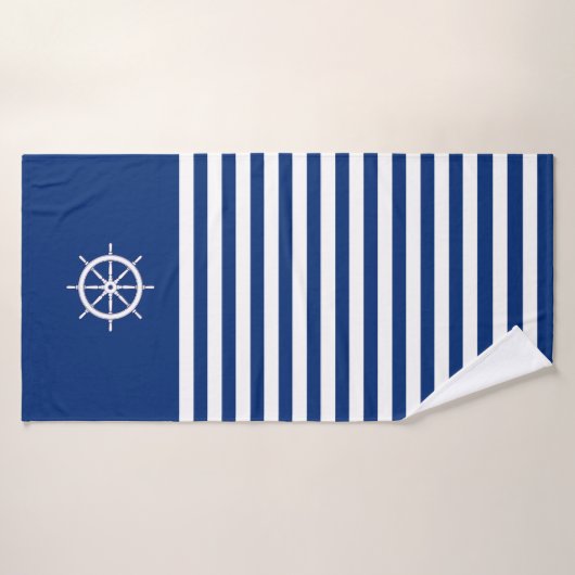 Nautische Streifen+Schiffe Rad blau+weiß Badehandtuch (Badehandtuch)