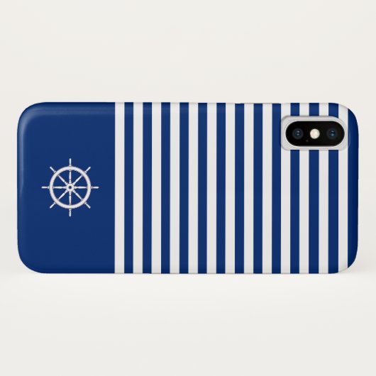 Nautische Streifen+Schiffe Rad blau+weiß Case-Mate iPhone Hülle (Rückseite (Horizontal))