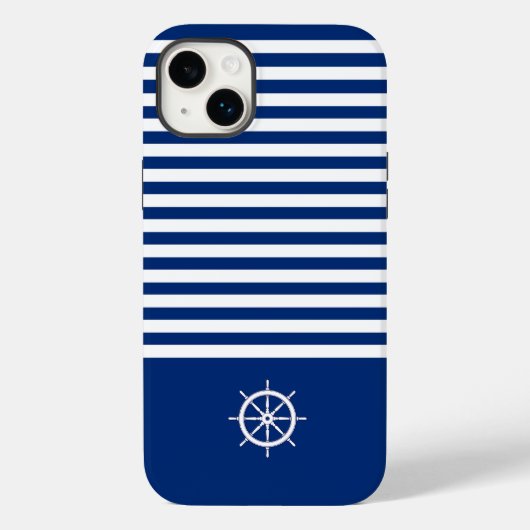 Nautische Streifen+Schiffe Rad blau+weiß Case-Mate iPhone Hülle (Rückseite)