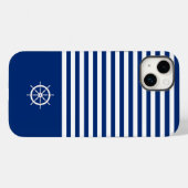 Nautische Streifen+Schiffe Rad blau+weiß Case-Mate iPhone Hülle (Rückseite (Horizontal))
