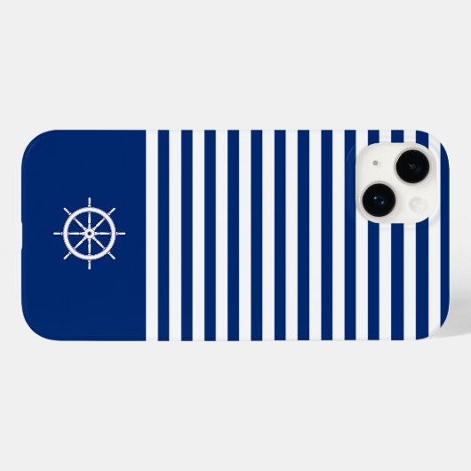 Nautische Streifen+Schiffe Rad blau+weiß Case-Mate iPhone Hülle (Rückseite (Horizontal))