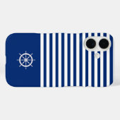 Nautische Streifen+Schiffe Rad blau+weiß Case-Mate iPhone Hülle (Rückseite (Horizontal))