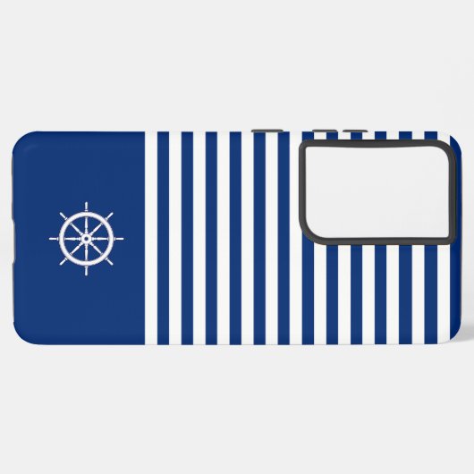 Nautische Streifen+Schiffe Rad blau+weiß Samsung Galaxy Hülle (Linke Seite)