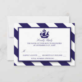 Nautische Streifen und blaues Schiff Hochzeit RSVP Karte