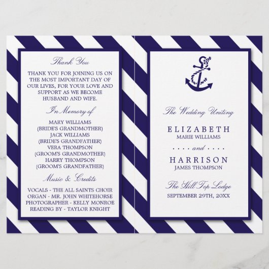 Nautische Streifen und Hochzeit des Navy Blue Anch (Vorderseite)