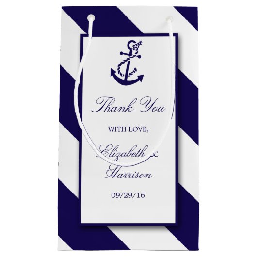 Nautische Streifen und Hochzeit des Navy Blue Anch Kleine Geschenktüte (Vorderseite)