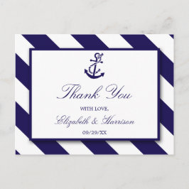 Nautische Streifen und Hochzeit des Navy Blue Anch Postkarte