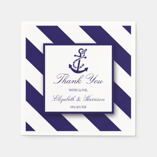 Nautische Streifen und Hochzeit des Navy Blue Anch Serviette (Vorderseite)