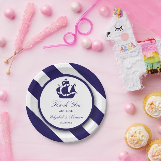 Nautische Streifen und Hochzeit eines blauen Schif Pappteller (Party)