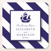 Nautische Streifen und Hochzeit eines blauen Schif Rechteckiger Pappuntersetzer (Vorderseite)