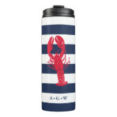 Nautische Streifen und Lobster | Monogramm Thermosbecher (Vorderseite)