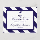 Nautische Streifen und Navy Blue Anchor Save the D Ankündigungspostkarte (Vorderseite)