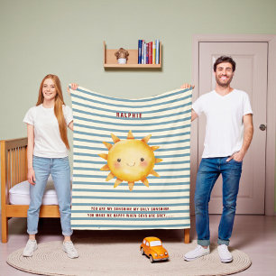 Nautische Streifen Watercolor Sonne Name Kleinkind Fleecedecke