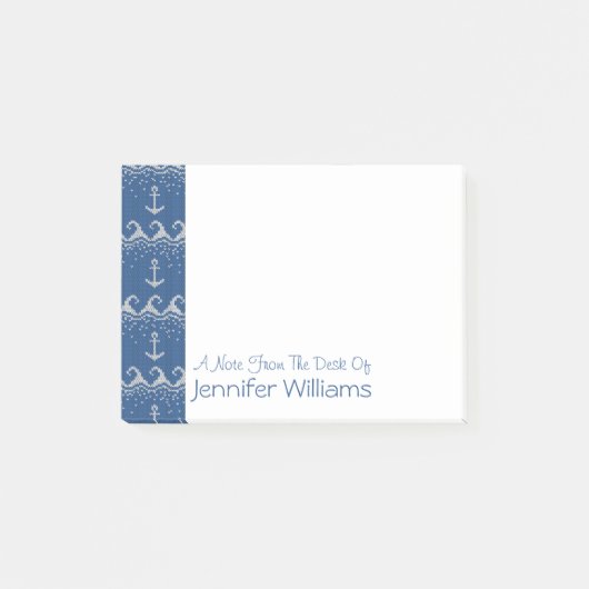 Nautische Strick-Muster| Name hinzufügen Post-it Klebezettel (Vorderseite)