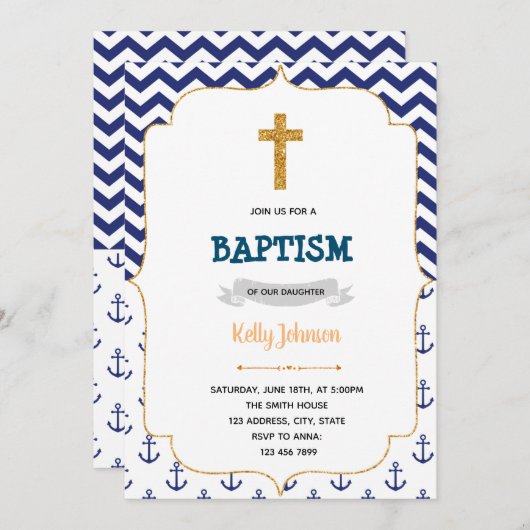 Nautische Taufe Einladung (Vorne/Hinten)