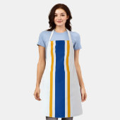 Nautische, tiefblau-gelbe Streifen auf weiß Schürze (Getragen)