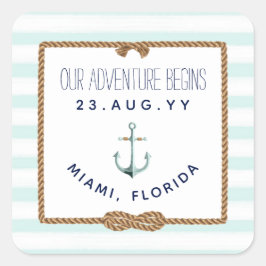 Nautische Unendlichkeit Knottneim, weiß gestreift Quadratischer Aufkleber