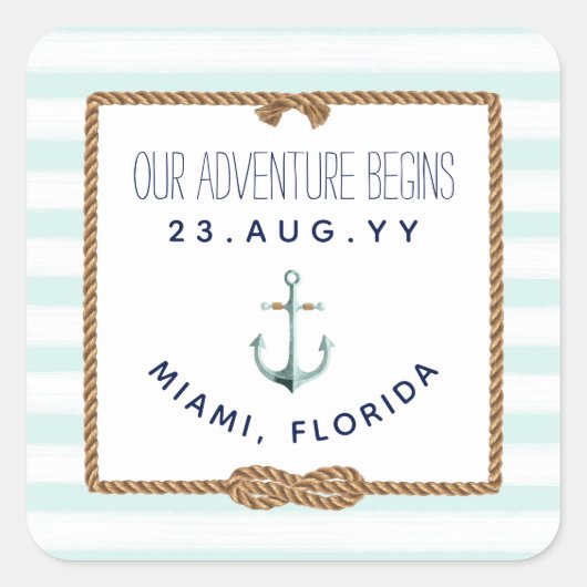 Nautische Unendlichkeit Knottneim, weiß gestreift  Quadratischer Aufkleber (Vorderseite)