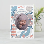 Nautische Unterwassertiere & Leuchtturm. Geburt Ankündigung (Stehend Vorderseite)