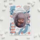 Nautische Unterwassertiere & Leuchtturm. Geburt Ankündigung